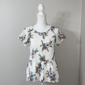 THE OUTFIT Womens Cream Floral Peplum Blouse